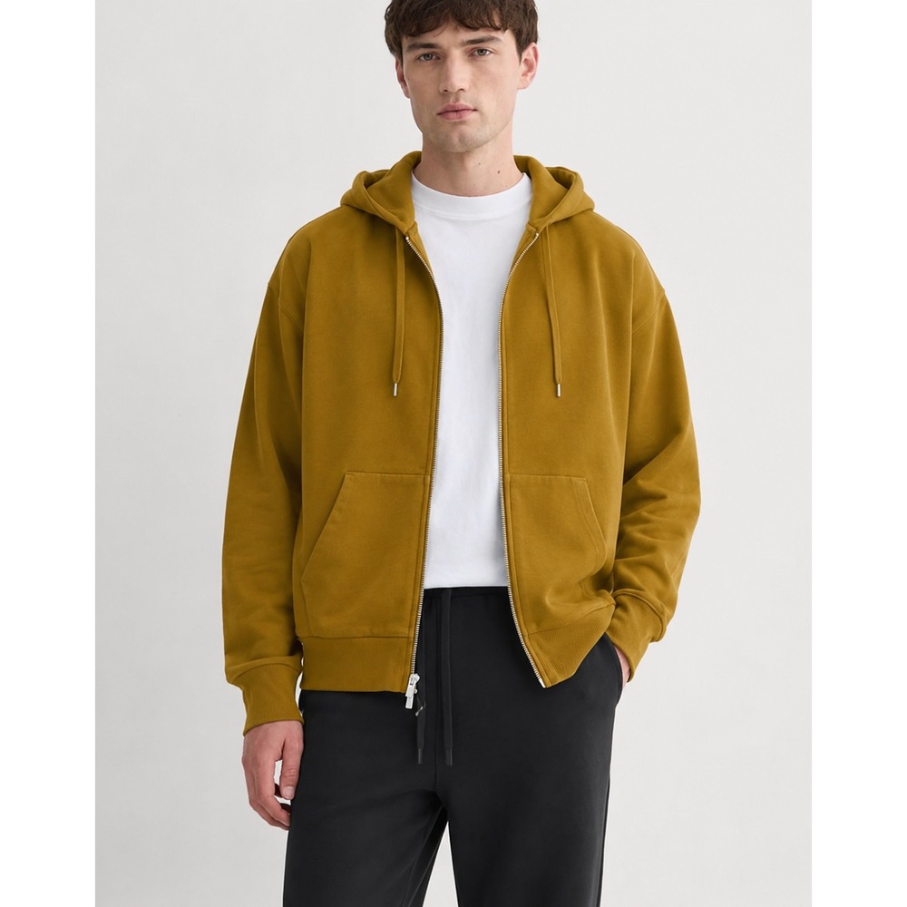 Men's 100% Organic Cotton Luxe Fleece Full Zip Hoodie XL Mustard Casual Granola